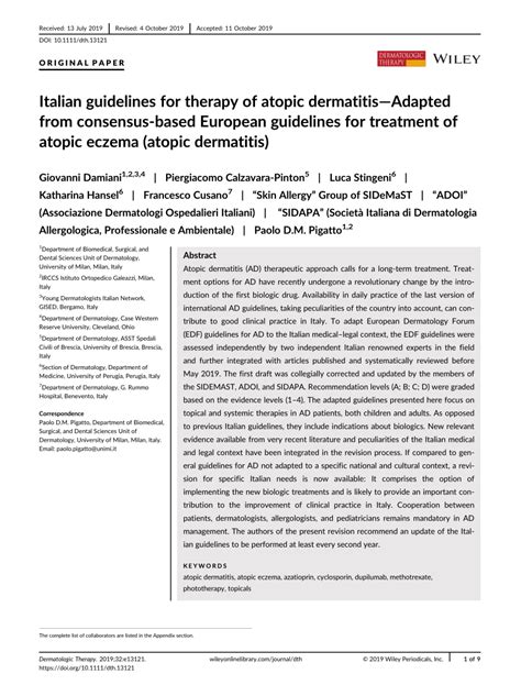 Italian Guidelines for therapy of Atopic Dermatitis– adapted .